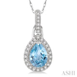 7x5 MM Pear Shape Aquamarine and 1/10 Ctw Round Cut Diamond Pendant in 14K White Gold with Chain