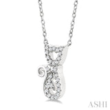 1/10 Ctw Cat Shape Petite Round Cut Diamond Fashion Pendant With Chain in 10K White Gold