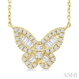 1/3 Ctw Petite Butterfly Baguette and Round Cut Diamond Fashion Pendant With Chain in 10K Yellow Gold