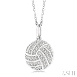 1/6 Ctw Petite Volleyball Round Cut Diamond Fashion Pendant With Chain in 10K White Gold