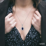 6x4 MM Oval Cut Sapphire and 1/20 Ctw Single Cut Diamond Pendant in Sterling Silver with Chain