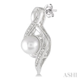 6.5 MM Round Shape Cultured Pearls and 1/20 Ctw Round Cut Diamond Earrings in Sterling Silver