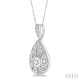 1/8 Ctw Lattice Pear Shape Round Cut Diamond Pendant With Chain in 10K White Gold