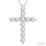 1 ctw Round Cut Diamond Cross Pendant in 14K White Gold with Chain