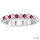 2 MM Ruby and 1/5 ctw Round Cut Diamond Precious Wedding Band in 14K White Gold
