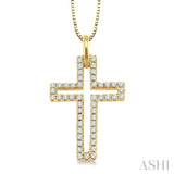 1/4 ctw Round Cut Diamond Cross Pendant in 10K Yellow Gold with Chain