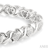 1/10 ctw 'X' and Heart Shape Single Cut Diamond Bracelet in Sterling Silver