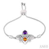 10x5 MM Marquise Cut Amethyst & 8x4 MM Marquise Cut Citrine and 1/20 Ctw Round Diamond Fleur De Lis Sterling Silver Lariat Bracelet