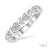 1/20 Ctw Mini Hearts Single Cut Diamond Fashion Band in Sterling Silver
