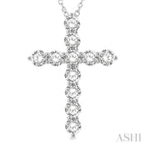 4 Ctw Round Cut Diamond Cross Pendant in 14K White Gold with Chain
