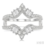 3/4 Ctw Chevron Center Baguette and Round Cut Diamond Insert Ring in 14K White Gold