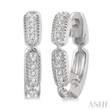 1/10 Ctw Lattice Long Hexagonal Pod Round Cut Diamond Huggie Petite Earrings in 10K White Gold