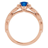 14K Rose Lab-Grown Blue Sapphire & 1/8 CTW Natural Diamond Ring
