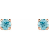 14K Rose 2.5 mm Natural Blue Zircon Stud Earrings