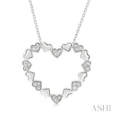 1/20 Ctw Puffed Heart Plain and Round Cut Diamond Fashion Pendant With Chain in Sterling Silver