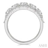 2 Ctw Scalloped Edge Circular Mount 5-Stone Baguette and Round Cut Diamond Fashion Ring in 14K White Gold