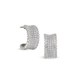 Platinum finish sterling silver micropave five row concave huggie earrings with simulated diamonds