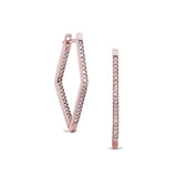 Rose gold finish sterling silver micropave diamond shape hoop earrings with simulated diamonds