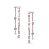 Rose gold finish sterling silver micropave two row drop earrings with simulated diamonds