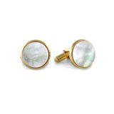 Gold Finish Round Mother Of Pearl Cufflinks