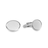 Rhodium Finish Oval Cufflinks with Etched Border