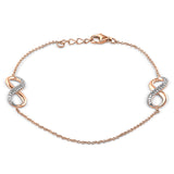 Rose gold finish sterling silver micropave double infinity bracelet with simulated diamonds with 7.25 cable chain & .5 exten