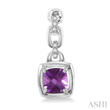 6X6 MM Cushion Checker Amethyst and 1/10 Ctw Round Cut Diamond Earrings in Sterling Silver
