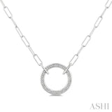 1/10 Ctw Round Cut Diamond Circle Pendant With Paperclip Chain in Sterling Silver