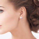 5.5 MM Round Shape Cultured Pearls and 1/6 Ctw Petite Sunflower Round Cut Diamond Fashion Stud Earrings in 10K White Gold