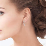 2.4 MM Round Shape Emerald and 5/8 Ctw Round Cut Diamond Precious Hoop Earring in 14K White Gold