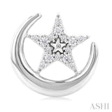 1/10 Ctw Petite Crescent Moon and Star Round Cut Diamond Fashion Stud Earring in 10K White Gold