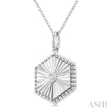 1/20 Ctw Hexagon fluted medallion Round Cut Diamond Pirouette Pendant With Chain in Sterling Silver