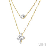 1/2 Ctw Floral Baguette and Round Cut Diamond Layered Fashion Necklace in 14K Yellow Gold
