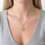 1/4 Ctw Circle Floral Carving Round Cut Diamond Fashion Pendant With Paperclip Chain in 14K Yellow Gold