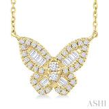 1/3 Ctw Petite Butterfly Baguette and Round Cut Diamond Fashion Pendant With Chain in 10K Yellow Gold