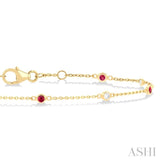 1.8 MM Ruby and 1/10 Ctw Bezel Set Round Cut Diamond Precious Gemstone Station Bracelet in 14K Yellow Gold