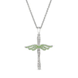 August Birthstone Angel Wing Cross Pendant