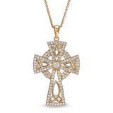 Gold finish sterling silver micropave celtic cross pendant with simulated diamonds on 16 - 18 adjustable chain