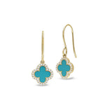 Gold vermeil finish sterling silver micropave turquoise enamel clover earrings with simulated diamonds
