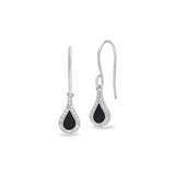 Platinum finish sterling silver micropave black enamel teardrop earrings with simulated diamonds