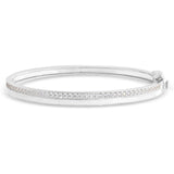 Platinum finish sterling silver micropave hinged bangle bracelet with with white enamel and simulated diamonds