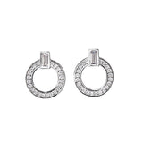 Platinum finish sterling silver micropave open circle earrings with simulated  diamonds