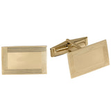 14K Yellow Gold Rectangle Cufflinks W/Engine Turned Border