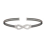 Black Rhodium Finish Sterling Silver Two Cable Cuff Bracelet with Rhodium Finish Simulated Diamond Figure Eight Eternity