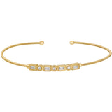Gold finish sterling silver cable cuff bracelet with simulated diamond emerald & round design
