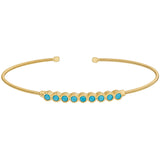 Gold finish sterling silver cable cuff bracelet with beaded bezel set simulated turquoise