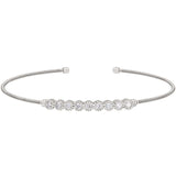 Rhodium finish sterling silver cable cuff bracelet with beaded bezel set simulated diamonds