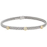 Rhodium finish sterling silver basketweave cuff bracelet with gold finish bezel set simulated diamonds