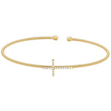 Gold finish sterling silver cable cuff cross bracelet with simulated diamonds