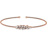 Rose gold finish sterling silver cable cuff bracelet with simulated diamond leaf pattern